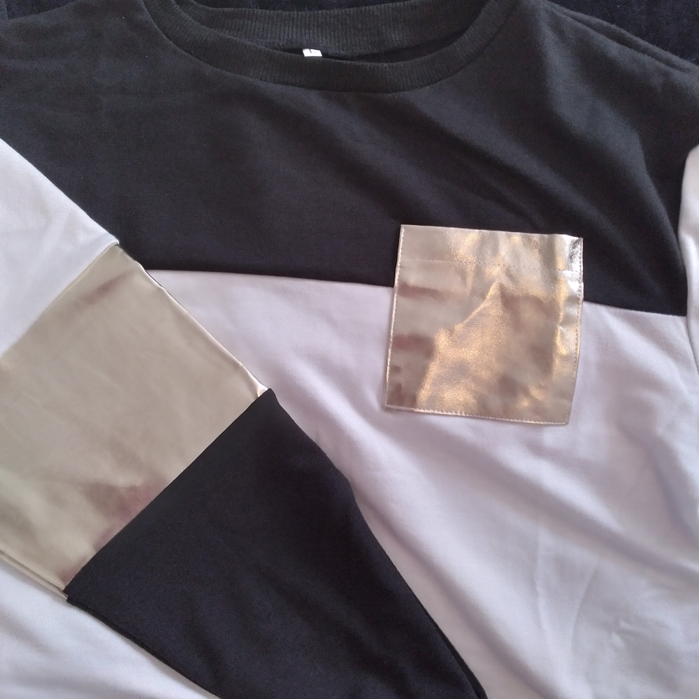 COPY - NWOT SHEIN Color Block Gold Metallic Jawstring Sweatshirt